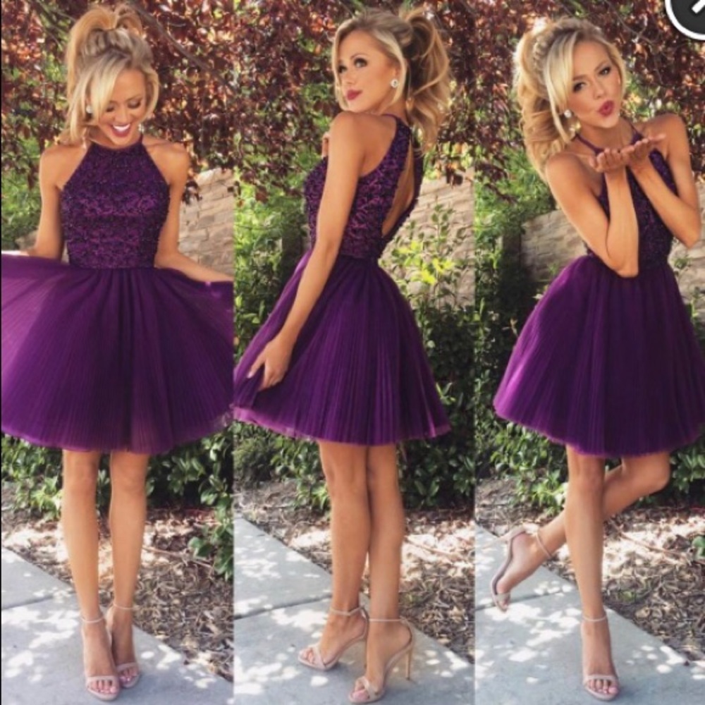 Short Halter Beaded Prom & Homecoming Dress